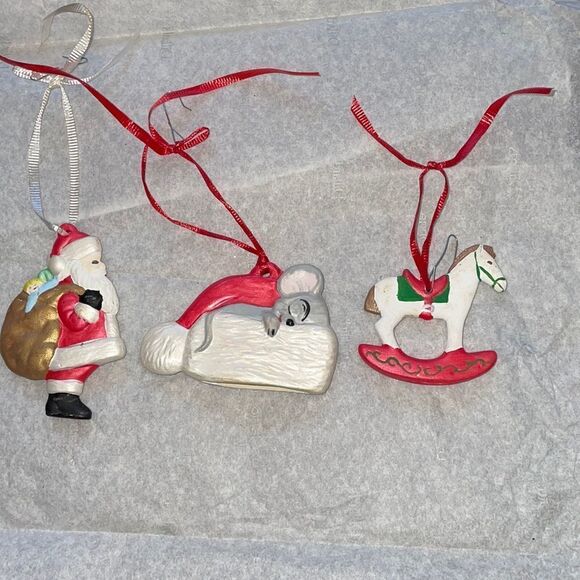 3 ceramic handcrafted hand painted Christmas tree ornaments - Picture 1 of 8